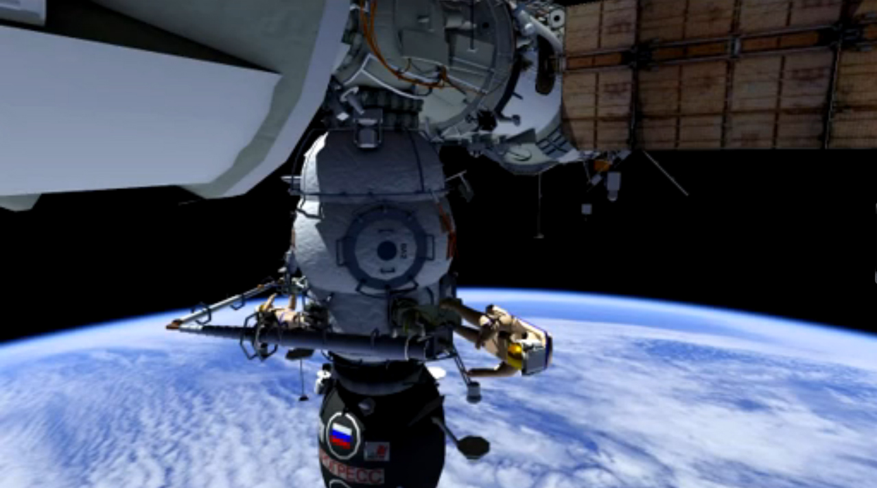 Russian Cosmonauts Float Outside Space Station on Spacewalk
